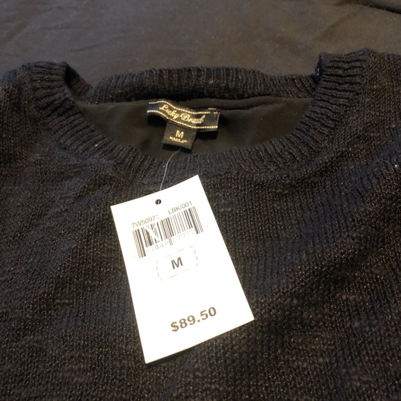 Lucky Brand Sweater, crochet sleeves, Size Med Blk - Picture 6 of 6